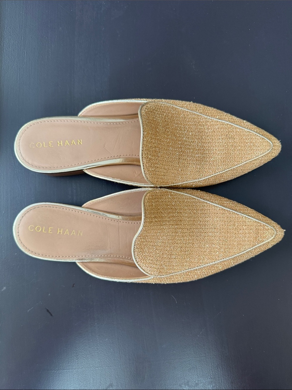 Cole Haan Piper mules-metallic gold     Raffia. Size 7.5